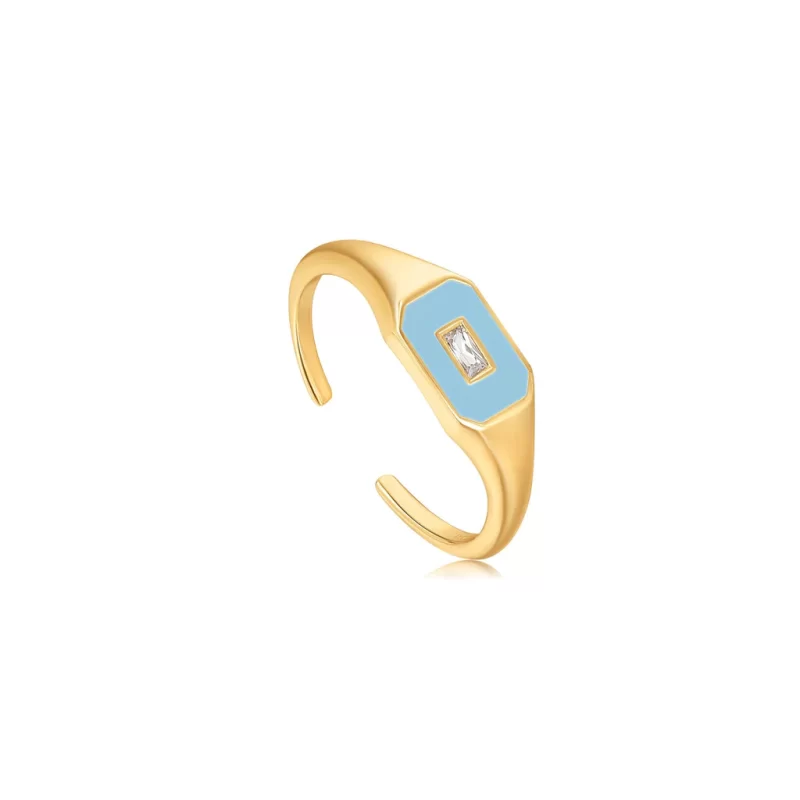 ANIA HAIE POWDER BLUE ENAMEL EMBLEM GOLD ADJUSTABLE RING R028-01G-B