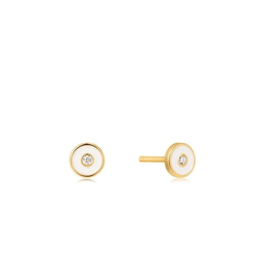 Σκουλαρίκια Ania Haie Optic White Enamel Disc Gold Stud