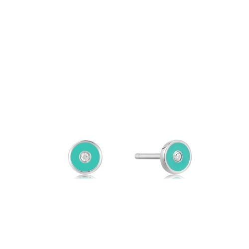 Σκουλαρίκια Ania Haie Teal Enamel Disc Silver Stud