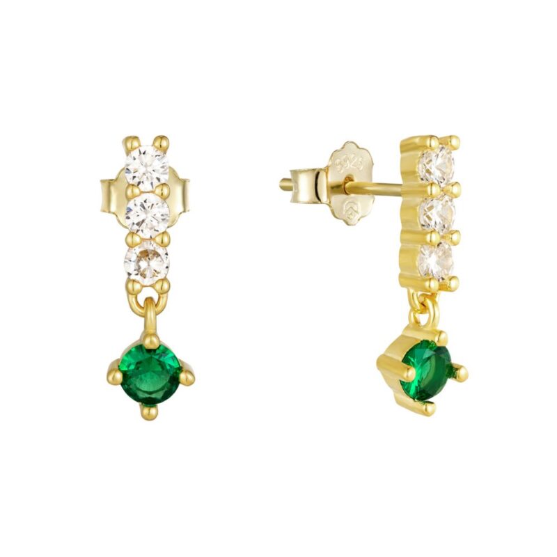 Καρφωτά σκουλαρίκια  με λευκές και πράσινες κρεμαστές πέτρες ζιργκόν από επιχρυσωμένο ασήμι 92