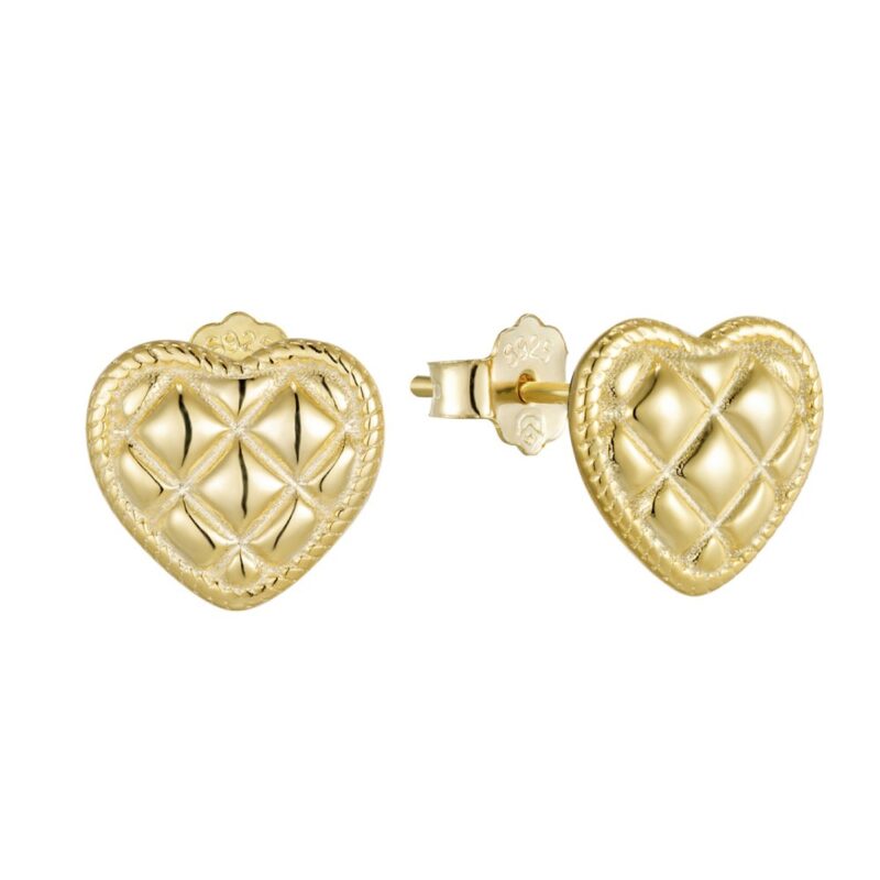 Καρφωτά σκουλαρίκια καρδιές από επιχρυσωμένο ασήμι 925.