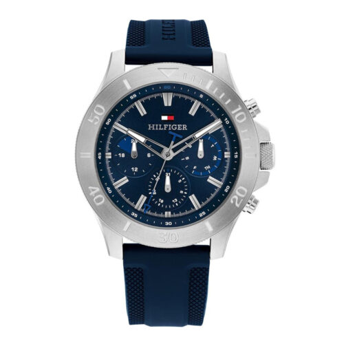 TOMMY HILFIGER Bryan Multifunction Blue Dial 46mm Silver Stainless Steel Blue Rubber Strap 1792112