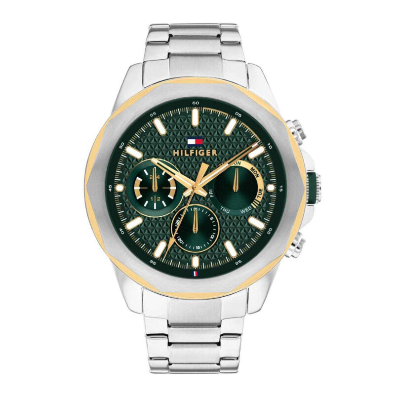 TOMMY HILFIGER Lars Multifunction Green Dial 46mm Two Tone Gold Stainless Steel Bracelet 1710651